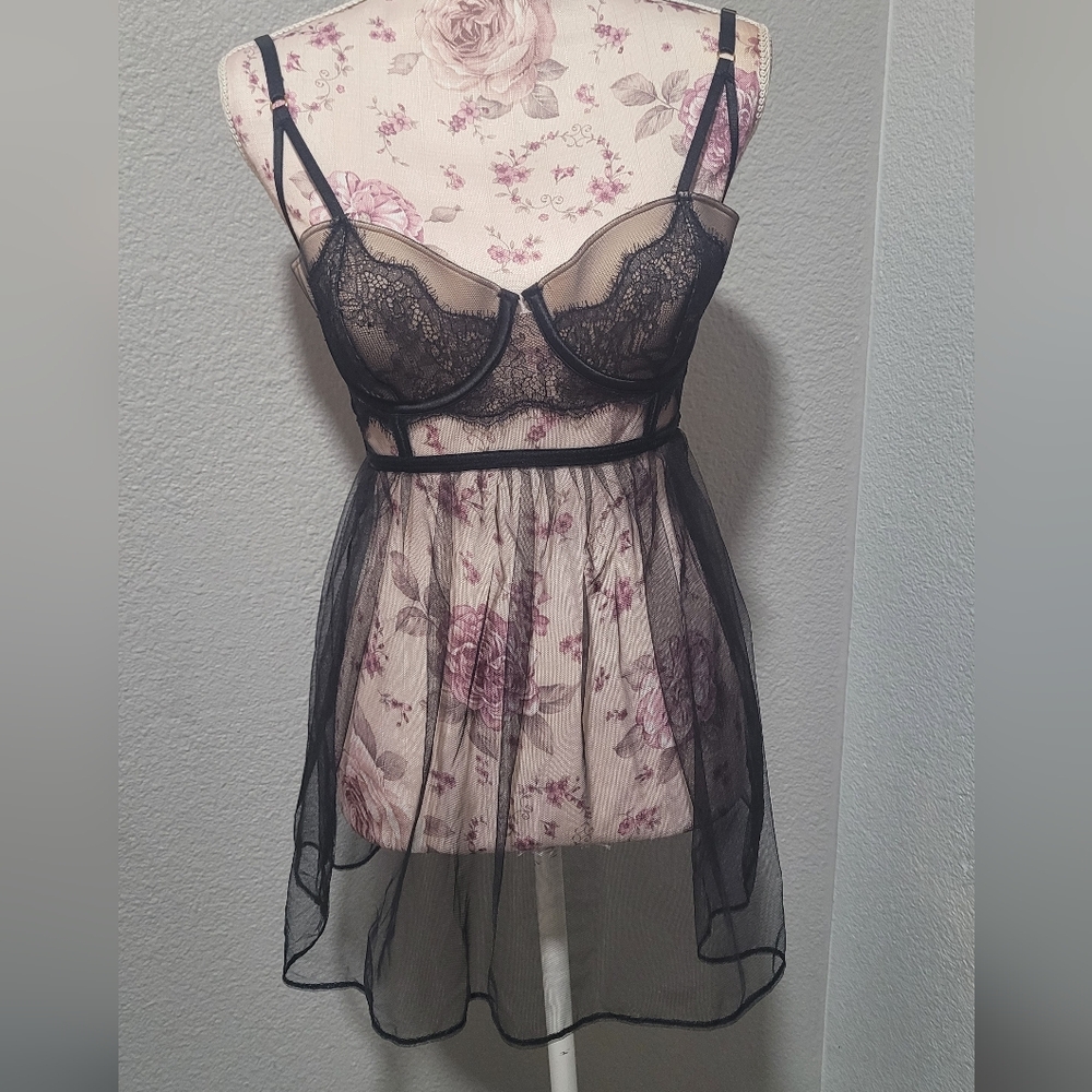 Victoria's Secret Sheer Black Lace Chemise